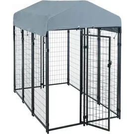 Estexo - Hundezwinger Hundekäfig Hundehaus 185x117x185 cm mit Dach Gehege Auslauf modular Schwarz