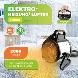 Bio Green BioGreen Elektro-Gewächshausheizung Palma mit manuellem Thermostat | IPX4 spritzwassergeschützt, energiesparend | 163 m3/h Luftumwälzung | 2000 Watt