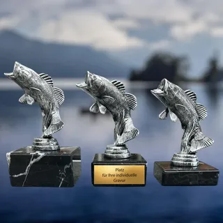 eberin · Angel-Pokal Barsch · personalisierbar · Fisch-Trophäe für Angler, Angelturniere, Petri-Jünger & Vereinsfeste · in 3 Größen erhältlich · (12,1 cm)