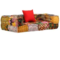 Festnight 2-Sitzer Modulares Sofa mit Armlehnen Loungesofa Polstersofa Wohnzimmersofa Stoff Patchwork-Design 140 x 70 x 40 cm