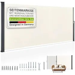 Juskys Seitenmarkise Dubai 500 x 200 cm ausziehbar blickdicht, Sichtschutz Garten, Terrasse beige