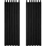 Deconovo Vorhang Blickdicht Schlaufen Gardinen Schlafzimmer Thermogardine Schlaufenschal, 175x140cm(HöhexBreite), Schwarz, 2er Set