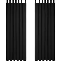 Deconovo Vorhang Blickdicht Schlaufen Gardinen Schlafzimmer Thermogardine Schlaufenschal, 175x140cm(HöhexBreite), Schwarz, 2er Set