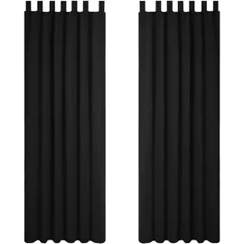 Deconovo Vorhang Blickdicht Schlaufen Gardinen Schlafzimmer Thermogardine Schlaufenschal, 175x140cm(HöhexBreite), Schwarz, 2er Set