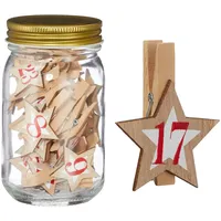 Cepewa Adventskalender Einmachglas 7,5x13cm Holzklammern mit Holzstern Zahlen Holz