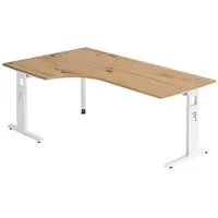 Hammerbacher OS 82 höhenverstellbarer Schreibtisch asteiche L-Form, C-Fuß-Gestell weiß