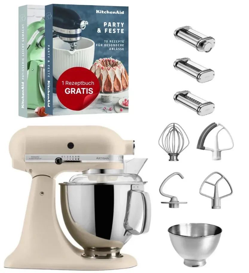 KitchenAid 4,8 L 5KSM175 Artisan Küchenmaschine Pastalover mit Nudelwalzen 3er- Set - Fresh Linen