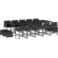 VidaXL 15-tlg. Garten-Essgruppe mit Kissen Schwarz Poly Rattan