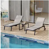 GarveeMore Gartenliege 3er Set Sonnenliege mit Beistelltisch Liegestuhl Strandliege braun