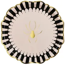 Partydeco Pappteller 23cm mit Spinne und Goldrand 6er Set - Partyteller Einwegteller plastikfrei - Partygeschirr Geburtstag Kindergeburtstag Halloween - Partydeko Tischdeko & Partyzubehör - Schwarz Ivory Gold
