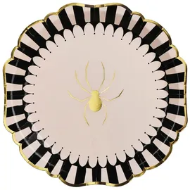 Partydeco Pappteller 23cm mit Spinne und Goldrand 6er Set - Partyteller Einwegteller plastikfrei - Partygeschirr Geburtstag Kindergeburtstag Halloween - Partydeko Tischdeko & Partyzubehör - Schwarz Ivory Gold