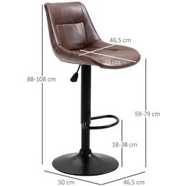 Homcom Barhocker 2er Set 46,5 x 50 x 88-108 cm Braun