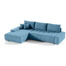 Fun Möbel Ecksofa Sofa mit Schlaffunktion VOGAR Stoff Aston Lichtblau Ottomane Links - Blau