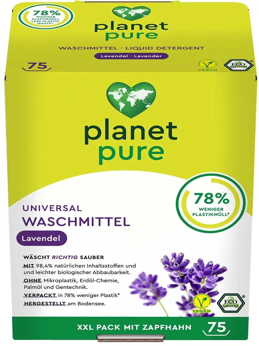 PLANET PURE Universal Waschmittel 75 WL, Lavendel, 98,4% natürliche Inhaltsstoffe