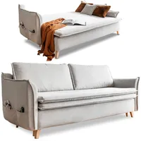 Schlafsofa mit Bettkasten, Schlafsofa Dauerschläfer - Big Sofa mit Schlaffunktion und Bettkasten, Schlafsofa mit Matratze, Sofabett, Schlafcouch mit Bettkasten, Schlafcouch Ausziehbar - Sofa Beige