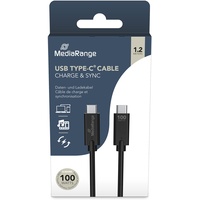 MediaRange USB Type-C® Lade- und Datenkabel mit E-Marker-Chip, USB 3.1, unterstützt USB-C Power Delivery 3.0, Quick Charge 3.0 und PPS, 100W max, 10Gbit/s, 1.2m, schwarz