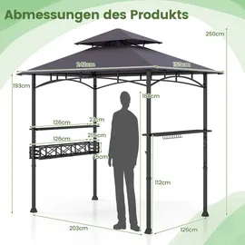 Costway Grillpavillon 2,5 x 1,53 m Dunkelgrau/Schwarz