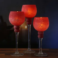 Kerzenhalter Kelch FROST - Windlicht - Glas - 3 Höhen - gefrostet und rot satini...