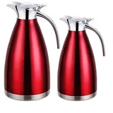 Cheffinger 2er Set Thermoskanne 1L + 1,5L Isolierkanne Teekanne Thermosflasche Kaffeekanne Rot