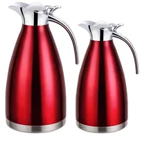 Cheffinger 2er Set Thermoskanne 1L + 1,5L Isolierkanne Teekanne Thermosflasche Kaffeekanne Rot
