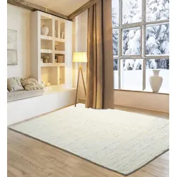 Wollteppich HOME AFFAIRE "Greith", beige (natural), B:120cm H:12mm L:180cm, Schurwolle, Teppiche, Wendeteppich, meliert, reine Wolle, handgewebt, Scandi, Wohnzimmer