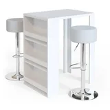 Vicco Bartisch 80 x 57 cm Weiß mit 2 Barhockern