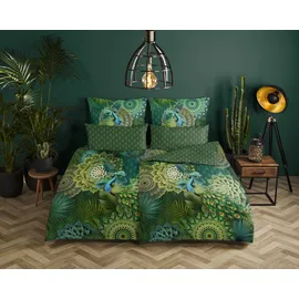 HIP Wendebettwäsche »Agatha« 2 Stk., tlg. Mako-Satin, Reißverschluss, Wendeoptik, Mandala, Pfau, grün,