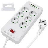 Steckdosenleiste mit USB, Mehrfachsteckdose mit 6 Fach und 4 USB, 2500W Steckerleiste mit Schalter, mit 2M Kabel Verlängerungskabel, Wandsteckdose für Home Office, Weiß