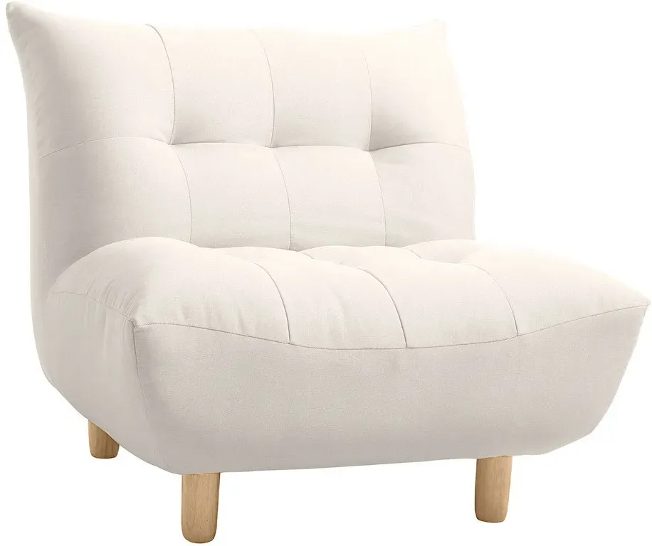 Fauteuil scandinave en tissu beige et bois clair YUMI