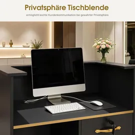 Barberpub Empfangstheke mit 1 Schublade & 1 Schrank, Abschließbar, Holz, Rezeptionstisch Rezeptionstheke Schmal, R9788(schwarz)