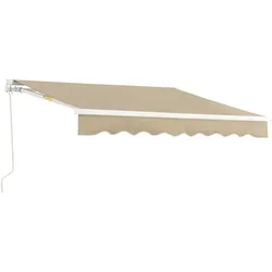DELUKE® Gelenkarmmarkise 350x250cm - mit Handkurbel | Terrassenmarkise Klemmmarkise Balkonmarkise Sonnenmarkise Sonnenschutz  | Beige