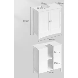 VASAGLE Waschtischunterschrank ohne Waschbecken BBC01WT weiß 60,0 x 30,0 x 60,0 cm