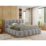 MKS Meble Boxspringbett 160x200 cm mit Bettkasten, Bett mit Matratze H4... Boxspringbett mit Topper T25 - NIRA - Hellgrau Strukture - H4