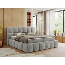 MKS Meble Boxspringbett 160x200 cm mit Bettkasten, Bett mit Matratze H4... Boxspringbett mit Topper T25 - NIRA - Hellgrau Strukture - H4