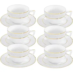 Tassen mit Untertassen - Goldmuster - 6er-Set - 90 ml - Kaffeetassen aus Porzellan