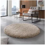 TaraCarpet Langflor-Teppich Ragolle Twilight, rund, Höhe: 60 mm, Shaggy Hochflorteppich beige Wohnzimmer Schlafzimmer 160x160 rund beige|braun rund | 160 cm x 160 cm x 60 mm