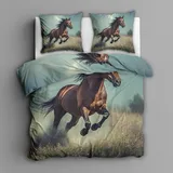 Generisch Pferd Bettwäsche 135x200 2tlg, 1 Kissenbezüge 80x80 - Tiere Design Wendebettwäsche, Weiche Mikrofaser Bettbezug mit Reißverschluss, Deko & Geschenke - Y50