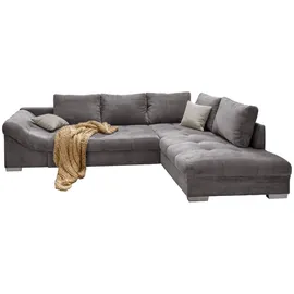 luma-home schönes für dein zuhause Wunderschönes Cord Ecksofa mit Schlaffunktion, Wellenunterfederung, gemütliches L-Sofa B298/T202/H84 cm, Longchair Ottomane rechts, Couch mit Cordstoff in Grau, 2 Zierkissen in Beige / 17201