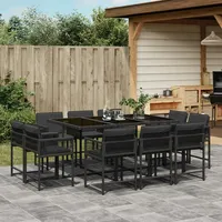 VidaXL 11-tlg. Garten-Essgruppe mit Kissen Schwarz Poly Rattan