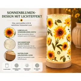 Formano LED Deko Licht Sonnenblumen Stimmungslicht Glaszylinder 20 cm Holzsockel - Bunt