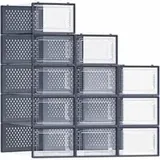 Songmics Schuhboxen 18er Set faltbar und stapelbar transparent-anthrazitblau