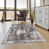 carpet city Teppich Bordüre Wohnzimmer - 140x200 cm Grau Meliert - Moderne Teppiche Kurzflor