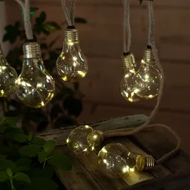 GLOBO LED Solar Lichterkette Außen Hanfseil 570 cm Warmweiß