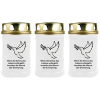 HS Candle Grabkerze (3-tlg), Grabkerze Brenndauer 40 Stunden viele vers. Variationen und Motive weiß