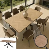 Mendler Esszimmertisch HWC-O55, Küchentisch Tisch Esstisch, Industrial MDF Metall 180cm ~ helle Eiche-Optik