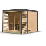 Woodfeeling Karibu Saunahaus Ares 3 - Hybridhaus mit Metallrahmen - 38 mm naturbelassen Blech-Ausführung: anthrazit Ohne Ofen inkl. 8-teiligem gratis Zubehörpaket (Gesamtwert 191,92€)