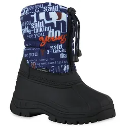 Kinder Winter Boots in Dunkelblau Khaki Muster