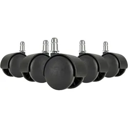 Kadima Design Premium Bürostuhlrollen für Hartböden: Langlebig & gleitfähig, 5er Set, 50 mm Rollendurchmesser, schwarz, Kunststoff