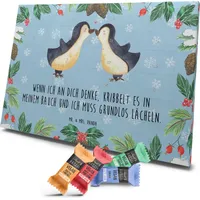 Mr. & Mrs. Panda Veganer Adventskalender Pinguine Kuss - Blau Pastell - Geschenk, Freundin, Schokoladen Adventskalender, Valentinstag, für Männer... - Blau