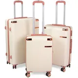 Reisekoffer Set Premium Kofferset aus ABS 3-teilig leicht & kratzfest, robust 360° Doppelrollen, Zahlenschloss, Teleskopgriff, Beige Rosegold - Beige